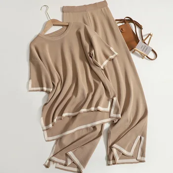 2 יצירה Loungewear נשים להגדיר לסרוג מכנסיים ארוכים סט תואם גברת הגעה חדשה אימונית סרוגים שתי חתיכה להגדיר נשים תלבושת 2023