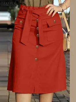 ZANZEA OL אופנה חצאית נשים קיץ שמלת קיץ גבוהה המותניים Faldas Saia מוצק כפתורים חצאית מזדמן חג Vestido לראשונה חצאית נשית