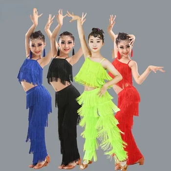 בנות, טנגו, סלסה תחפושת ציצית מקצועי הלטינית שמלת ריקוד מודרני רומבה תחרות Dancewear ססגוניות, ריקודים לטיניים חליפה