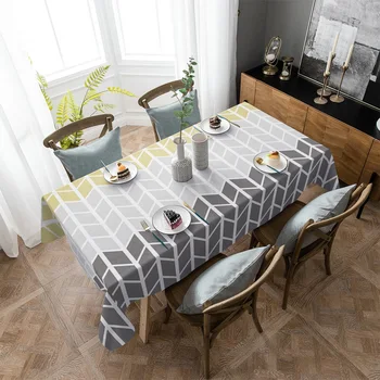 גיאומטריות צהוב אפור מפות על שולחן האוכל עמיד למים שולחן מלבני כיסוי עבור המטבח הסלון