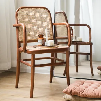 המוצר יכול להיות מותאם אישית.סקנדינבי מינימליסטי סלון כסאות אוכל מודרניים מעץ מלא קש ארוג כורסאות, משענת ch