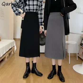 חצאיות נשים קיץ שסף עיצוב אמצע שוק מוצק פשוטה כל-התאמה אלגנטי מתאים וינטג ' אופנתי החדש Harajuku בגדים מכרז ההגירה