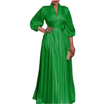 שמלת מקסי מוצק שרוול ארוך אפריקה שמלה אלגנטית לנשים Slim סקסי מסיבה מדליקה שמלת ערב חופשי צוואר V Vestido הקיץ 2023